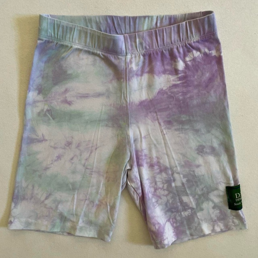 Danzy Purple and Green Tie-Dye Biker Shorts Cotton Medium